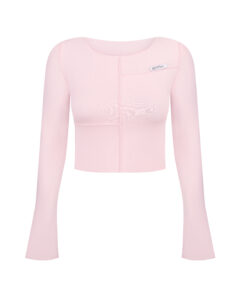 Longsleeve skrócony z zewnętrznymi szwami - Różowy