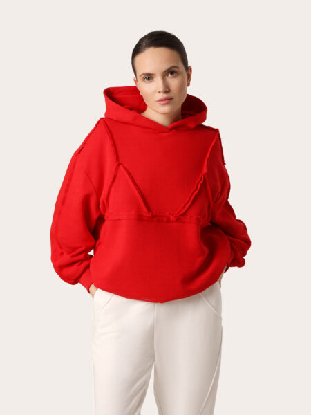 Czerwone hoodie z ozdobnym biustonoszem z bawełny premium