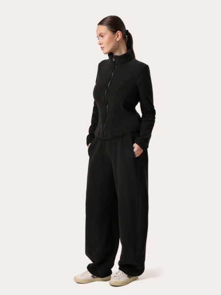 Czarny komplet z premium fleece z dopasowaną bluzą z zamkiem
