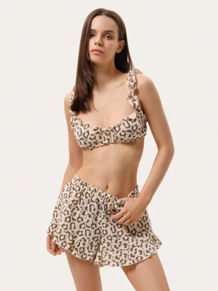 Beżowa piżama z muślinu w leopardzi print