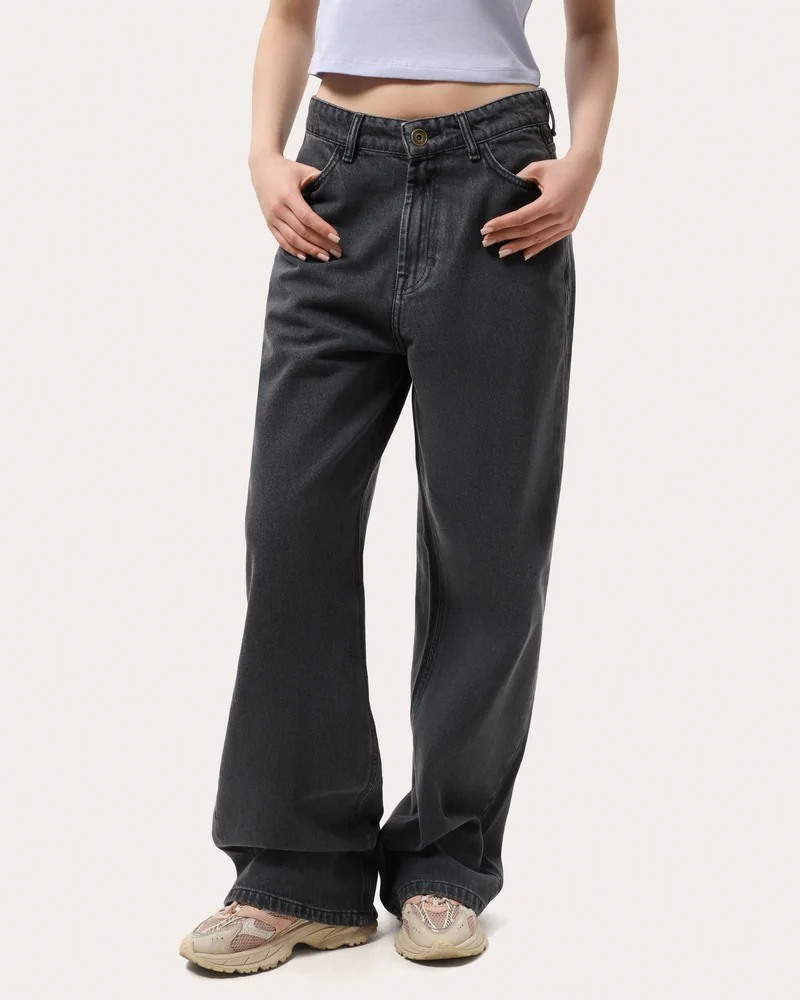 Szare damskie jeansy wide leg