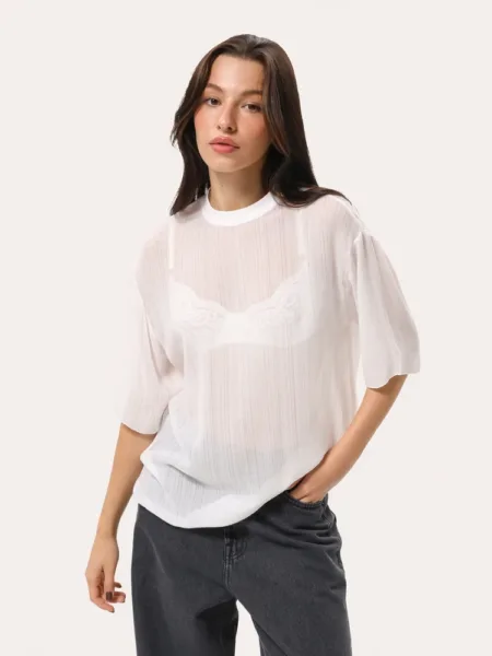 Koszulka transparentna oversize - Kremowy