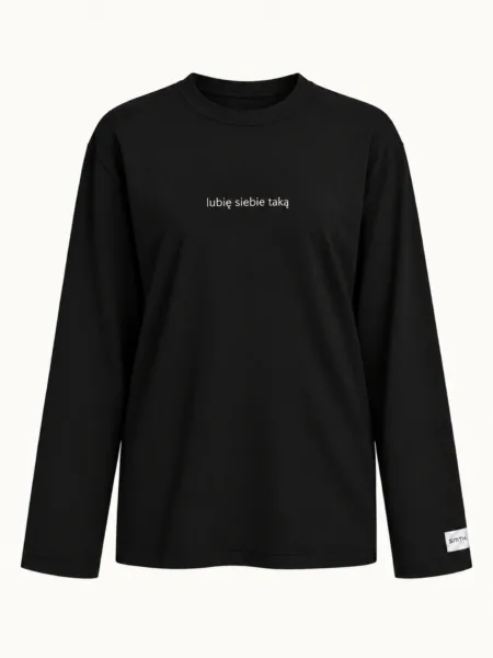 Longsleeve oversize z haftem „lubię siebie taką” — czarny
